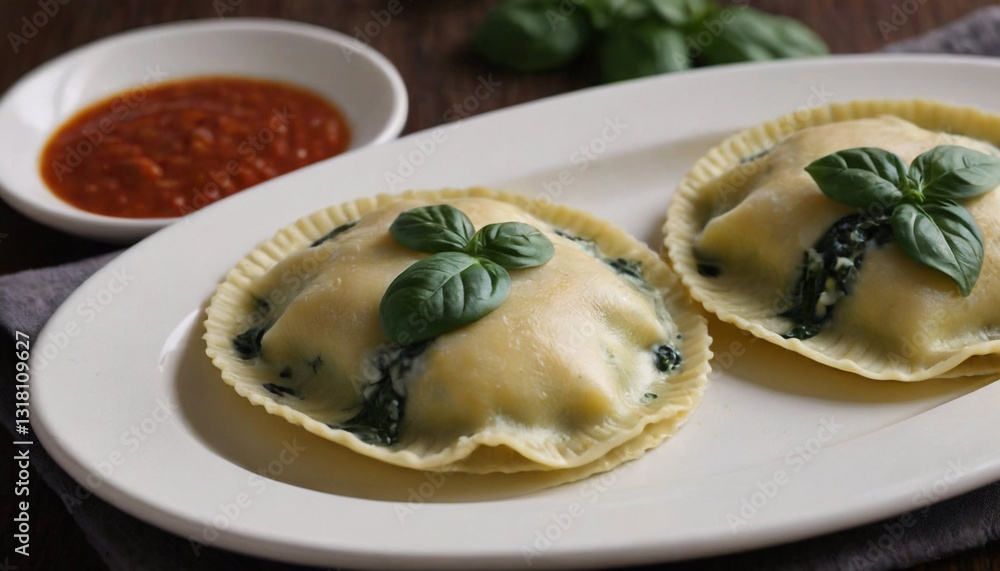 ricotta and spinach ravioli on a plate ricotta and spinach ravioli on a plate