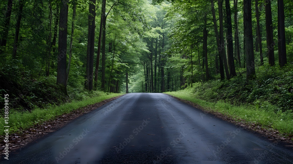 Fototapeta premium Serene Forest Road: A Tranquil Journey Through Lush Greenery