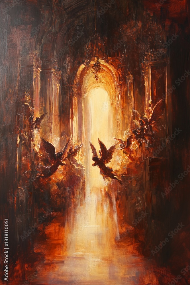 Black and Dark Academia style artwork and Oil Painting, home decor for moody and dark theme a painting of a dark eerie dark and eerie looking tunnel