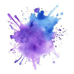A vibrant purple and blue watercolor splash creating a stunning visual on a clean transparent background, purple blue splash isolated on transparent background
