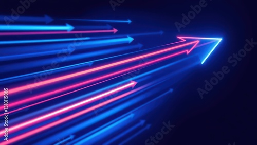 a close up of a neon arrow pointing in different directions, 