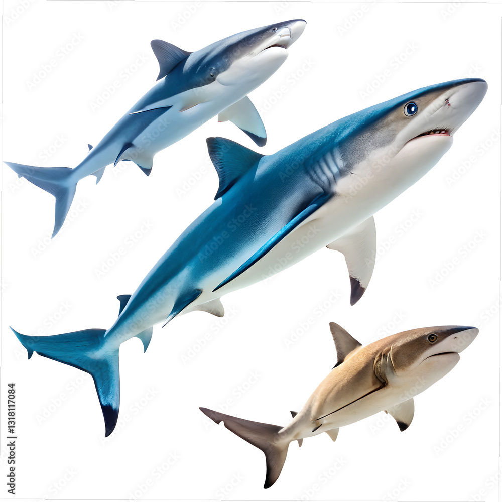 Fototapeta premium beautiful sharks on white background