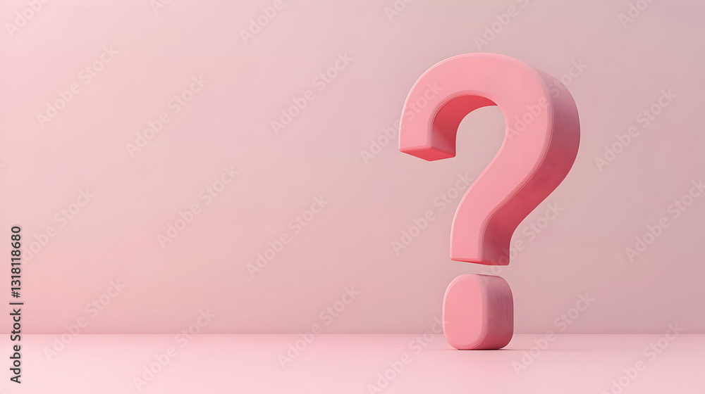Large Pink 3D Question Mark On A Pastel Pink Background With Soft Lighting And Minimalist Composition For Inquiry Or FAQ Concepts Large Pink 3D Question Mark On A Pastel Pink Background With Soft Lighting And Minimalist Composition For Inquiry Or FAQ Concepts