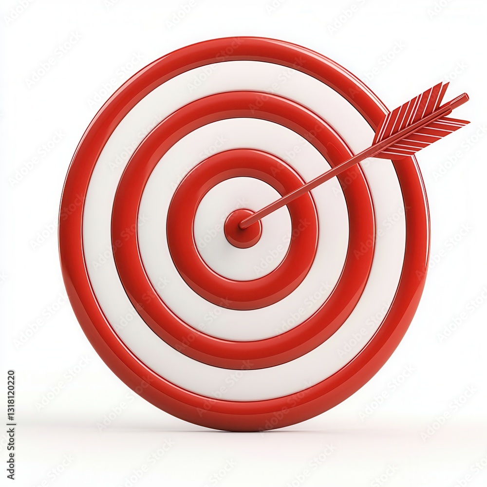 Red and White Target with Arrow Hitting the Center for Focus and Goal Achievement Red and White Target with Arrow Hitting the Center for Focus and Goal Achievement