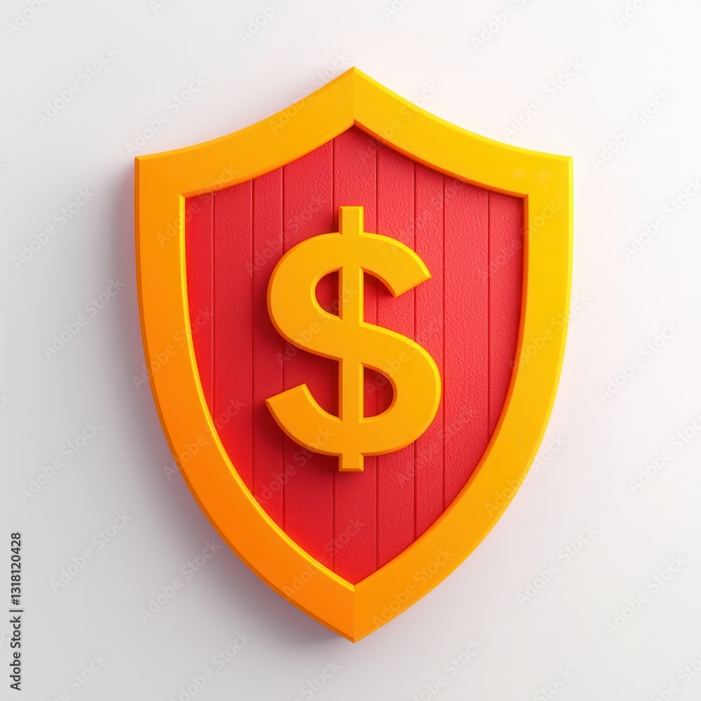 Yellow and Red Shield Icon Featuring Dollar Sign for Financial Security Concept Yellow and Red Shield Icon Featuring Dollar Sign for Financial Security Concept