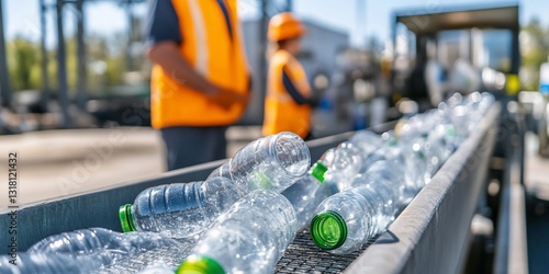 Plastic bottle recycling plant. Workers sort bottles