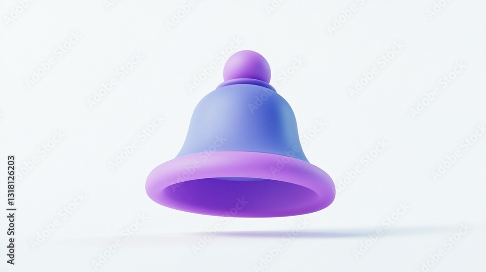 3D render of a purple and light blue bell icon, isolated on white background.
