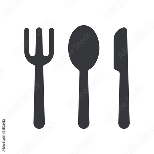 Bundle set icon featuring flat symbols of dining utensils: a spoon, fork, and knife, representing a dining set