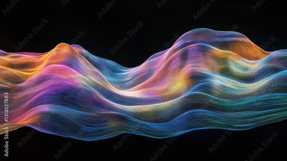 Fototapeta premium Abstract Multi-Colored Wave Pattern on Black Background Data Visualization, Technology, and Design Element.