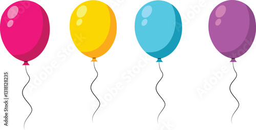 Colorful decorative balloons for Celebratory Events and Festivities. Balloon in cartoon style. Bunch of balloons for birthday and party. Vector Illustration.