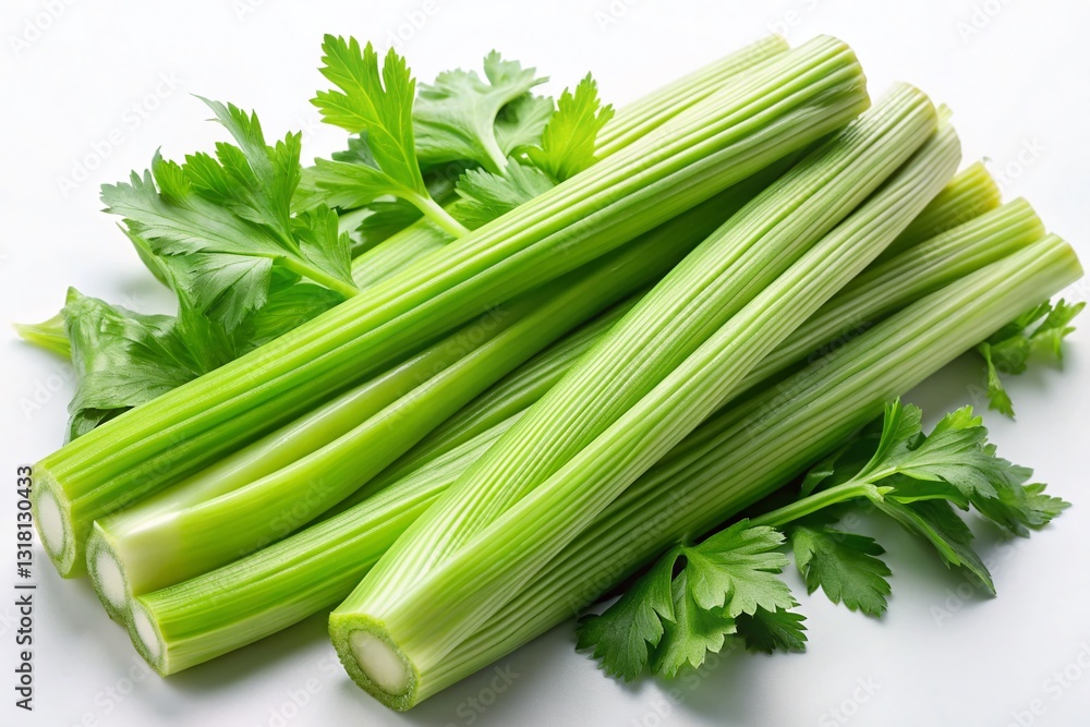 Fresh Celery Stalks, Isolated on White Background - High-Resolution Stock Photo Fresh Celery Stalks, Isolated on White Background - High-Resolution Stock Photo