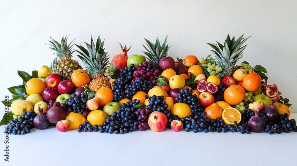 Colorful fruit abundance, studio shot, white background, healthy eating Colorful fruit abundance, studio shot, white background, healthy eating