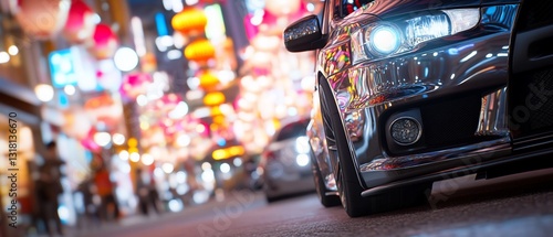 Night city car drive, bokeh lights