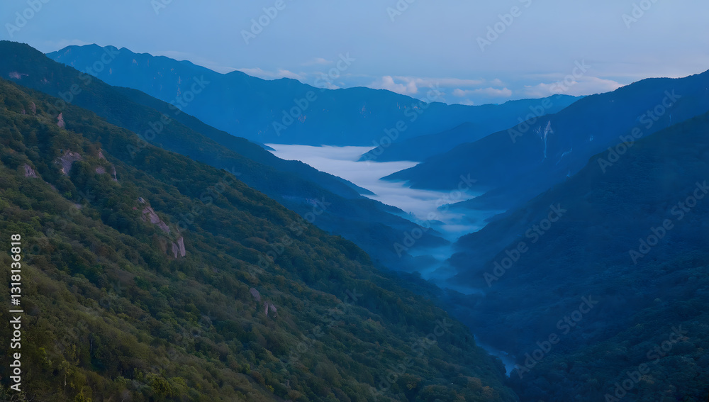 Serene Aerial Landscape of Mountain Ridges and Mist Serene Aerial Landscape of Mountain Ridges and Mist