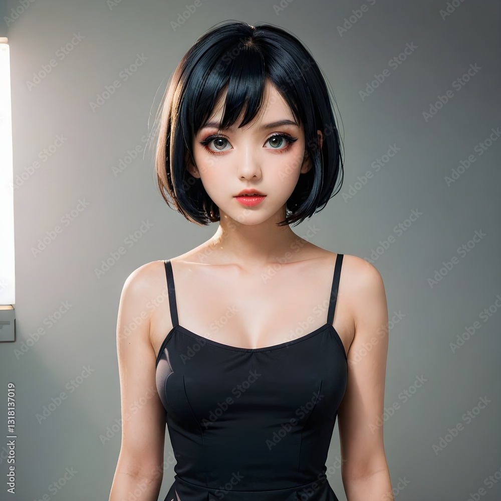 a close up of a woman in a black dress posing for a picture
a close up of a woman in a black dress posing for a picture
