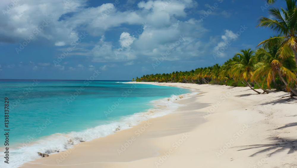Idyllic Beach Landscape with Sand and Palm Trees Idyllic Beach Landscape with Sand and Palm Trees