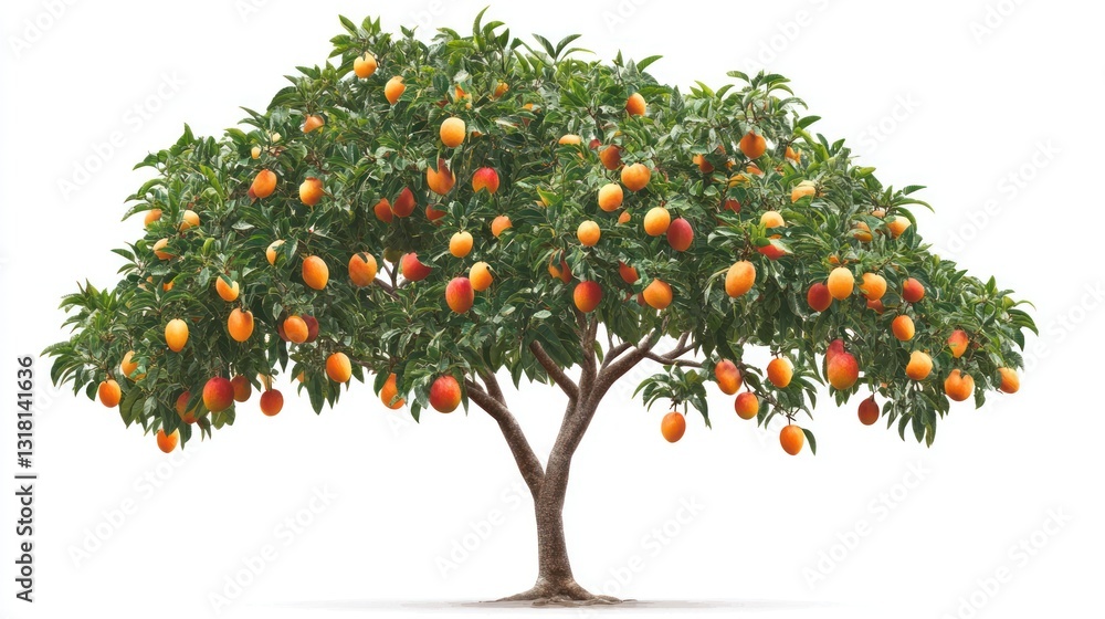 Fototapeta premium Ripe mangoes on tree, orchard, summer harvest, food