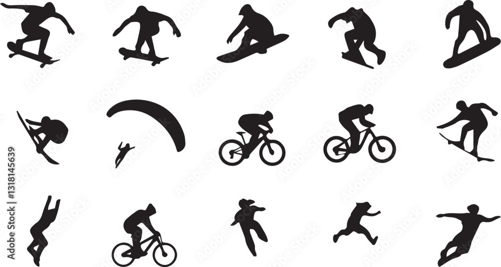Set of extreme sports icons isolated on white background. Vector illustration. Set of extreme sports icons isolated on white background. Vector illustration.