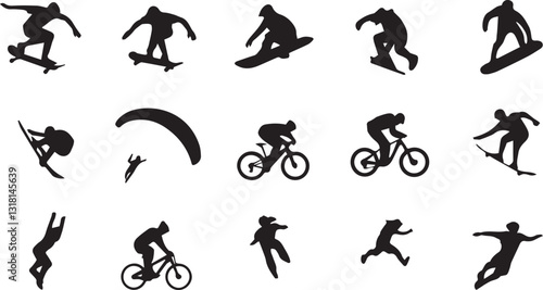 Set of extreme sports icons isolated on white background. Vector illustration.