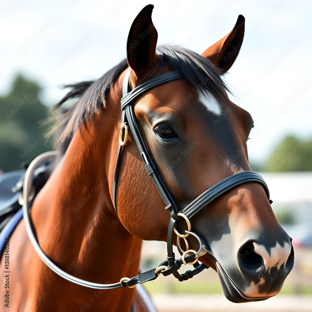 Obraz premium Nose sports horse in the bridle. Dressage horse.