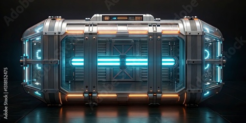 Fototapeta Naklejka Na Ścianę i Meble -  A futuristic conceptual artwork of a space habitat module, with clear structural details and glowing energy conduits