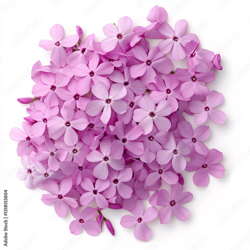 Fototapeta premium Lovely Pile of Light Pink Phlox Flowers Isolated on White Background
