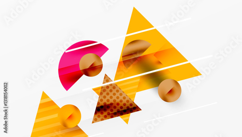 Modern Abstract Design with Overlapping Transparent Triangles and Circles