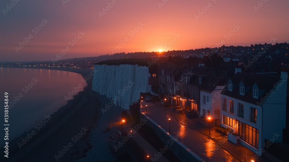 Fototapeta premium Stunning Sunset over Chalk Cliffs Coastal Town