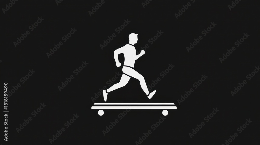 Fototapeta premium Man jogging on treadmill, dark background, fitness