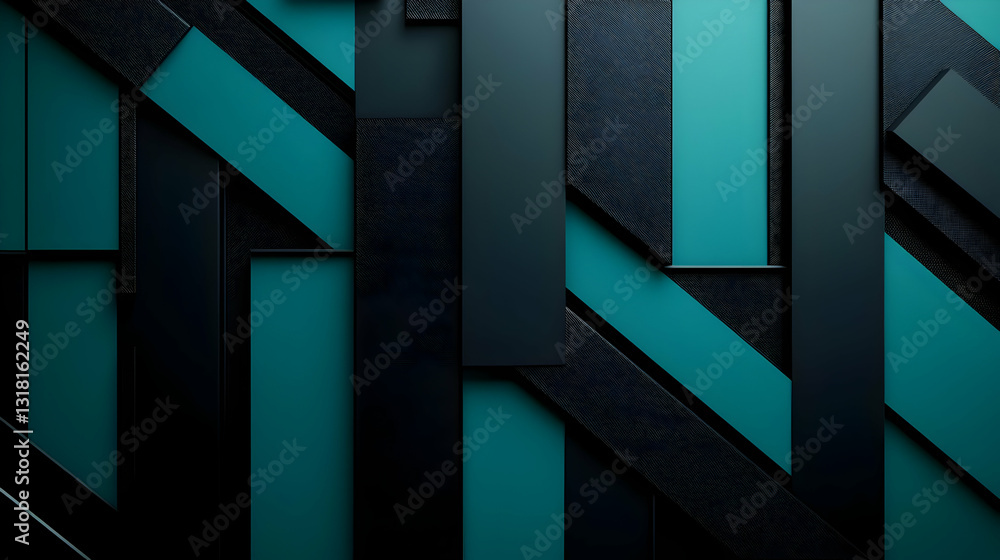 Fototapeta premium Abstract Geometric Background with Teal and Black Vertical Stripes and Textured Panels