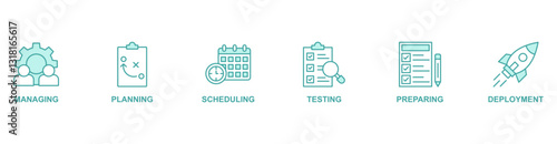Release Management banner web icon vector illustration concept with icon of managing, planning, scheduling, testing, preparing, deployment