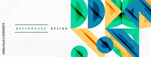 Abstract geometric background shapes forming a modern, symmetrical pattern. Bold contrast, smooth gradients, dynamic composition, futuristic style