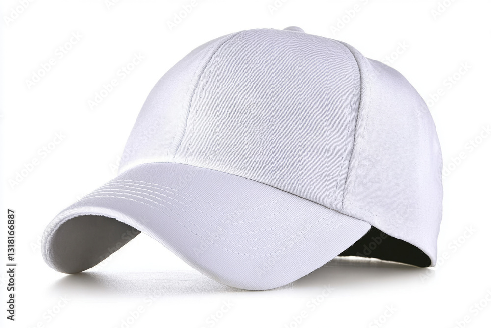 Minimalist white baseball cap with curved brim, blank unisex design for casual fashion and branding mockup Minimalist white baseball cap with curved brim, blank unisex design for casual fashion and branding mockup