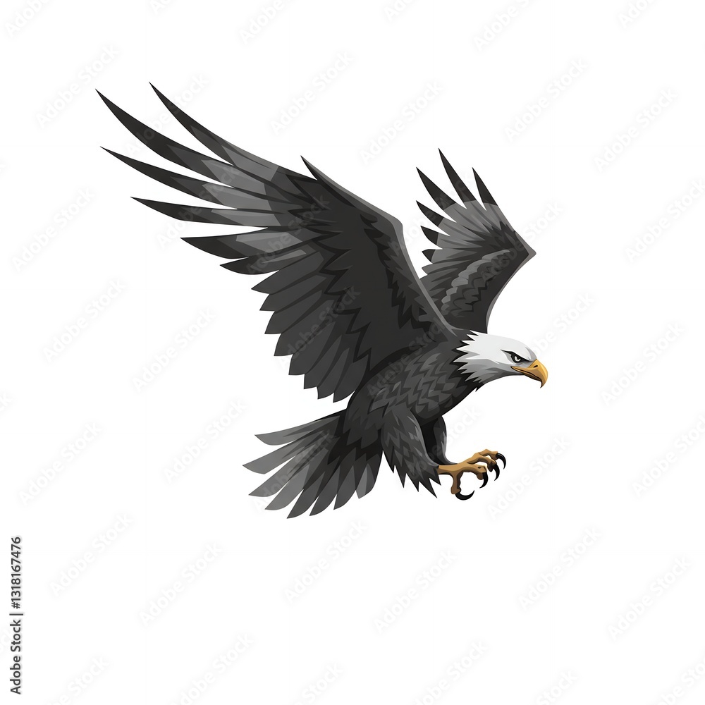 Obraz premium A grayscale abstract vector illustration of a majestic eagle in flight, with sharp, flowing lines conveying power and speed.