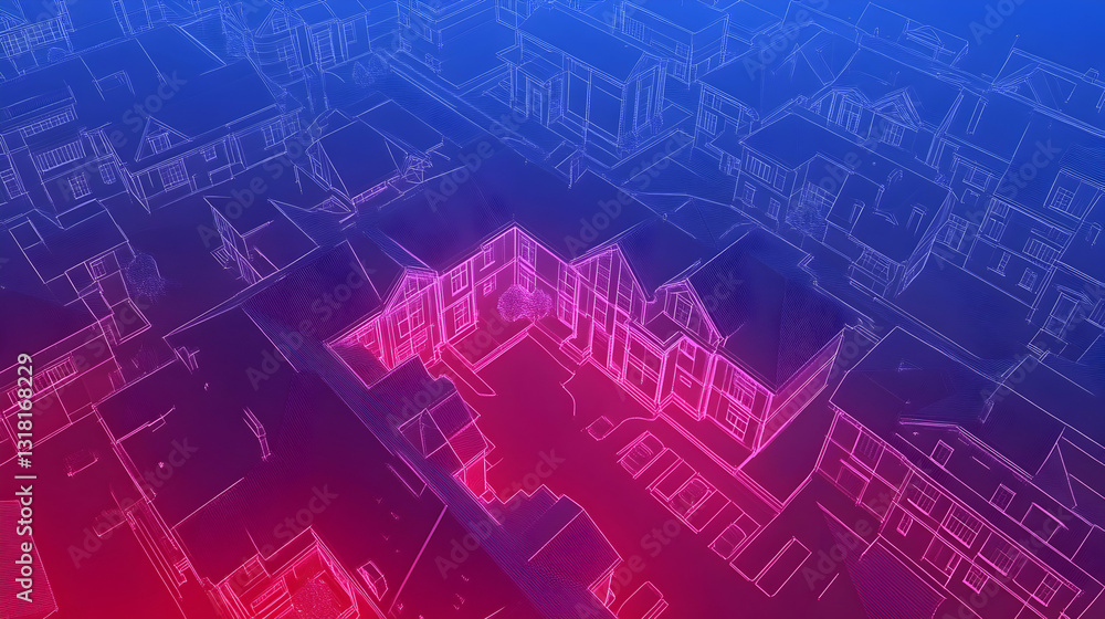 Obraz premium Architectural Design, Urban Housing Complex, Innovative Courtyard Design with Vibrant Color Palette.