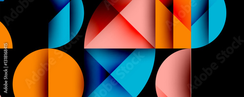 Abstract geometric pattern with intersecting circles and triangles in gradients. The high-contrast composition creates depth and a dynamic, modern aesthetic