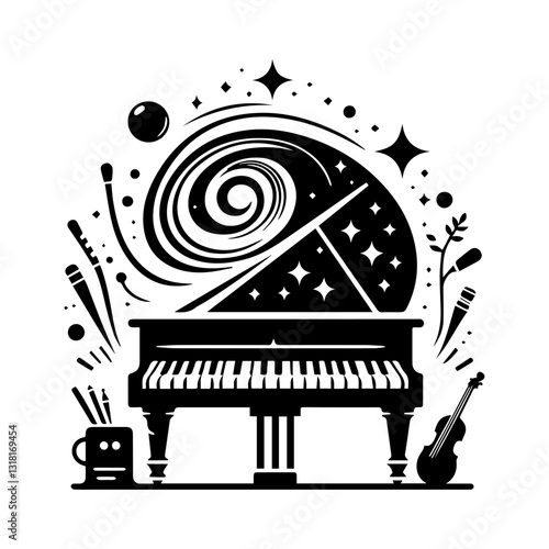 Piano and music notes, music background