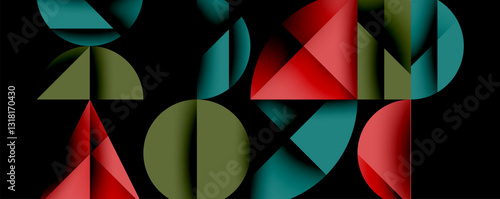 Abstract geometric pattern with intersecting circles and triangles in gradients. The high-contrast composition creates depth and a dynamic, modern aesthetic