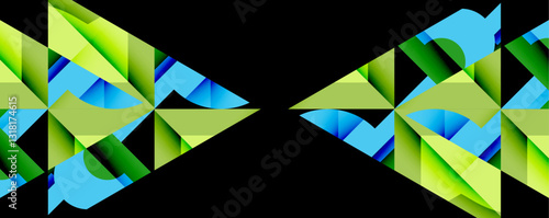 Abstract geometric composition with interlocking circular and angular shapes, featuring smooth gradients and sharp contrasts on a white background
