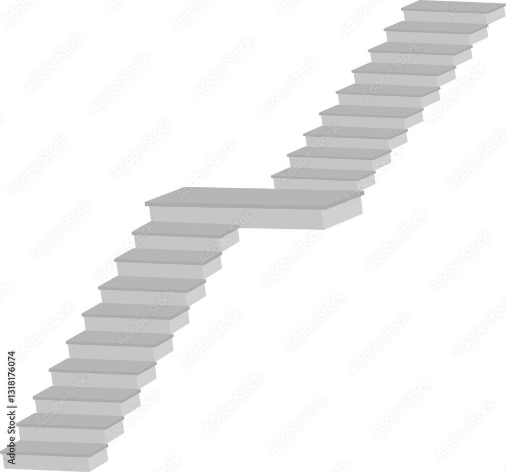 Fototapeta premium Minimalist abstract staircase design, featuring a series of floating steps forming a geometric zigzag pattern. The artwork has a monochrome color scheme with soft shadows