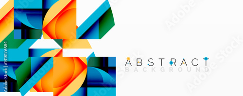 Abstract geometric composition with interlocking circular and angular shapes, featuring smooth gradients and sharp contrasts on a white background