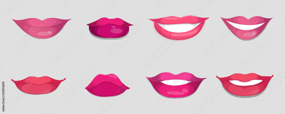 Set of lips Anime Style. Female mouth and lips isolated. Vector Illustration. Set of lips Anime Style. Female mouth and lips isolated. Vector Illustration.