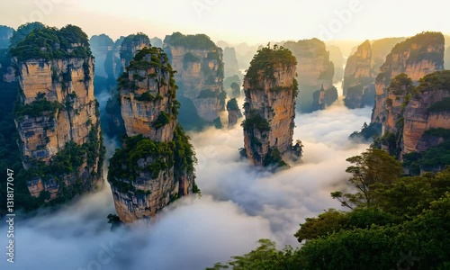 Exploring Towering Rock Formations in Zhangjiajie National Forest Park China