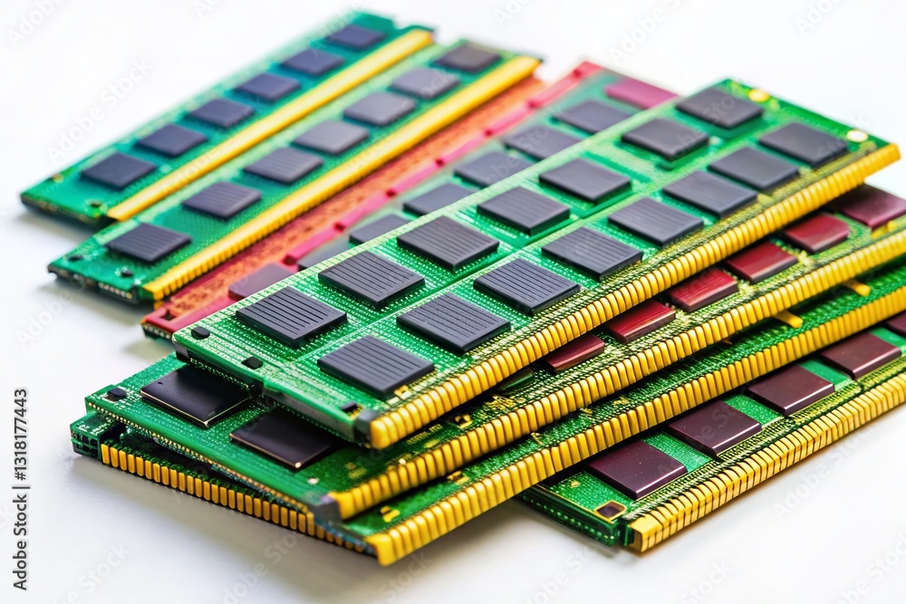 High-Resolution Image of SDRAM Memory Modules on White Background High-Resolution Image of SDRAM Memory Modules on White Background