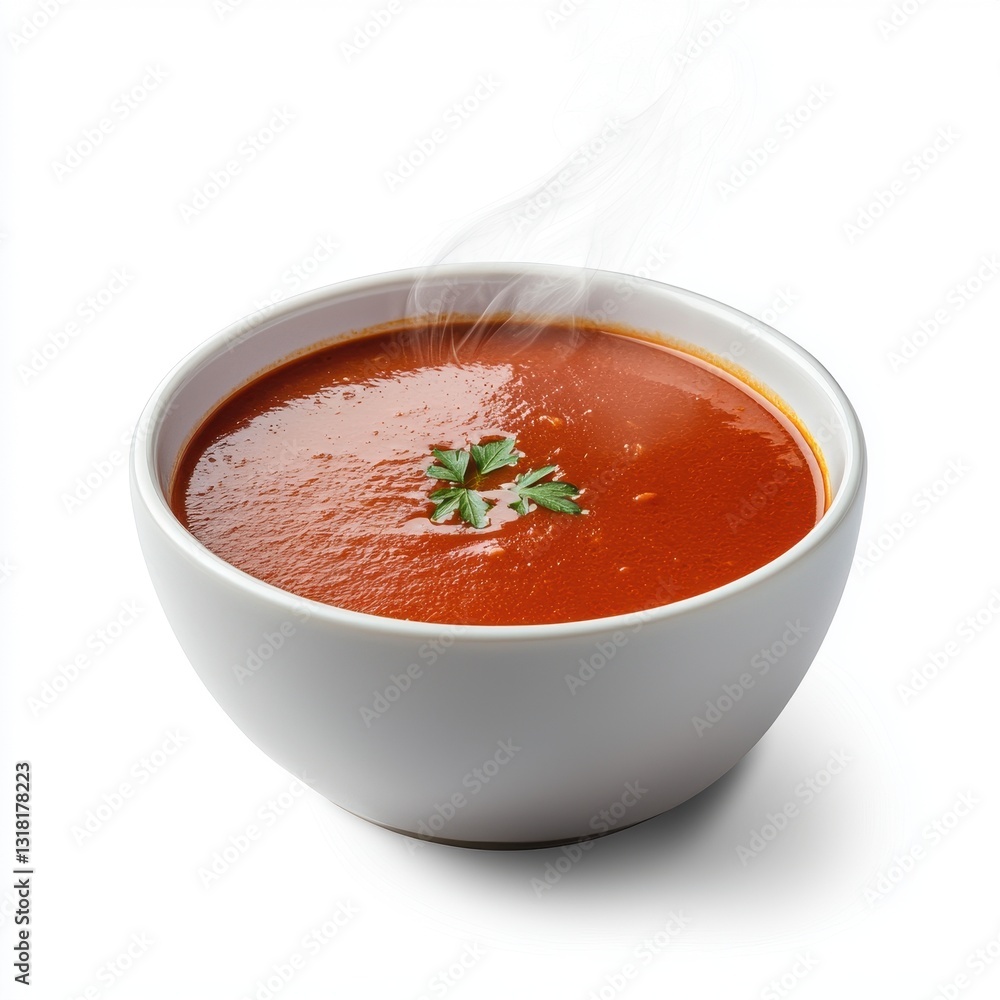 A steaming bowl of rich, red soup garnished with fresh herbs, evoking warmth and comfort. A steaming bowl of rich, red soup garnished with fresh herbs, evoking warmth and comfort.