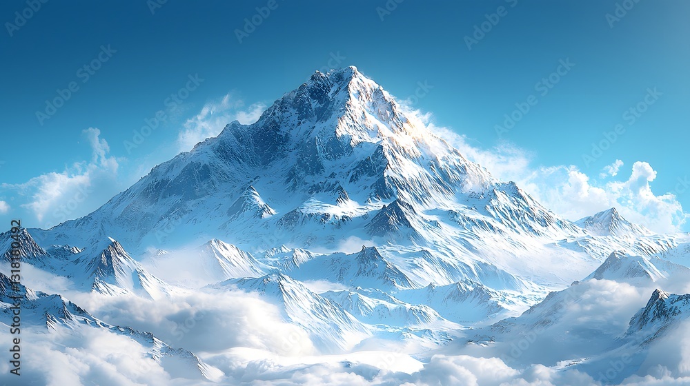 A Majestic Mountain Range Rising Above Fluffy White Clouds A Majestic Mountain Range Rising Above Fluffy White Clouds
