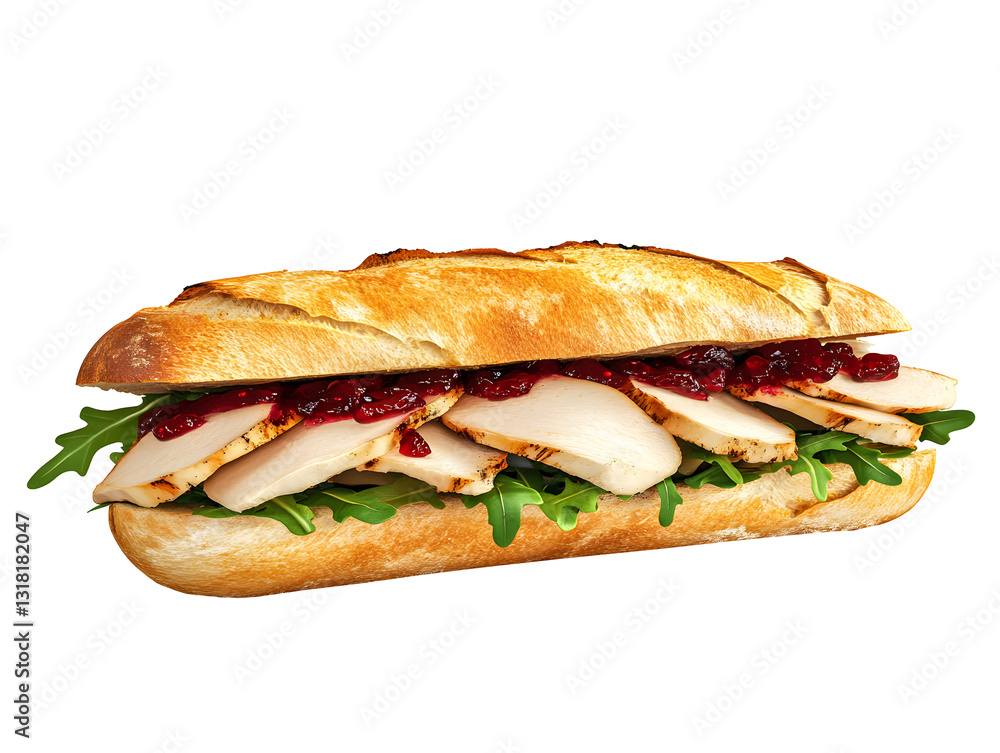baguette sandwich grill chicken with vegetables , isolate on white background. baguette sandwich grill chicken with vegetables , isolate on white background.