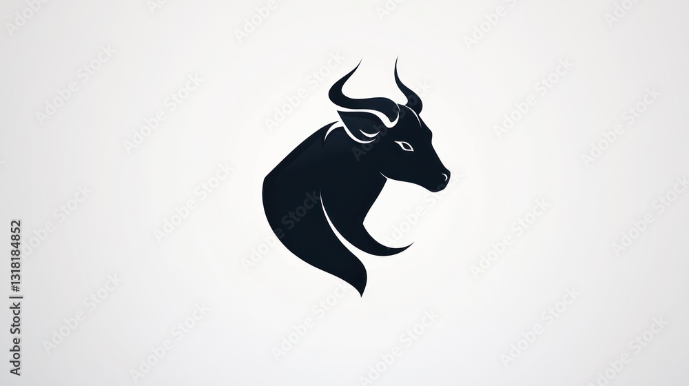 Bull head profile, strong, dark silhouette, simple background, logo design Bull head profile, strong, dark silhouette, simple background, logo design