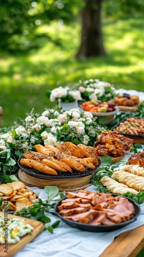 Outdoor summer buffet table food