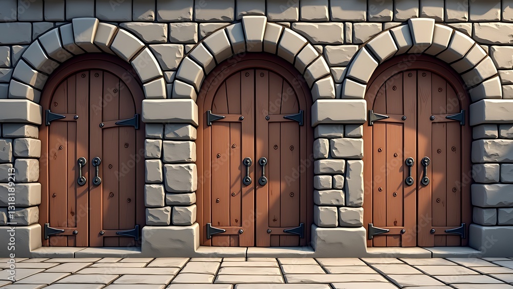 Fototapeta premium castle dungeon, closed doors game asset vector set
